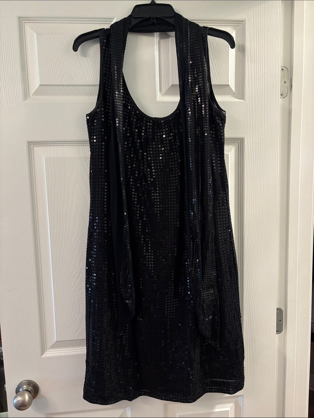 New York & Company Black Sequin Mini Dress with Matching Scarf
